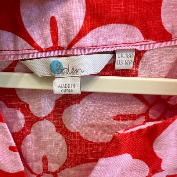 BODEN women’s casual linen red floral empire dress US size 14R 100% linen - Picture 3 of 7